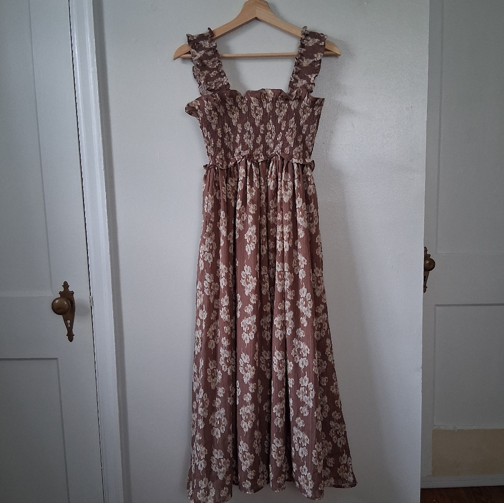 Altar'd State Brown and Cream Floral Dress